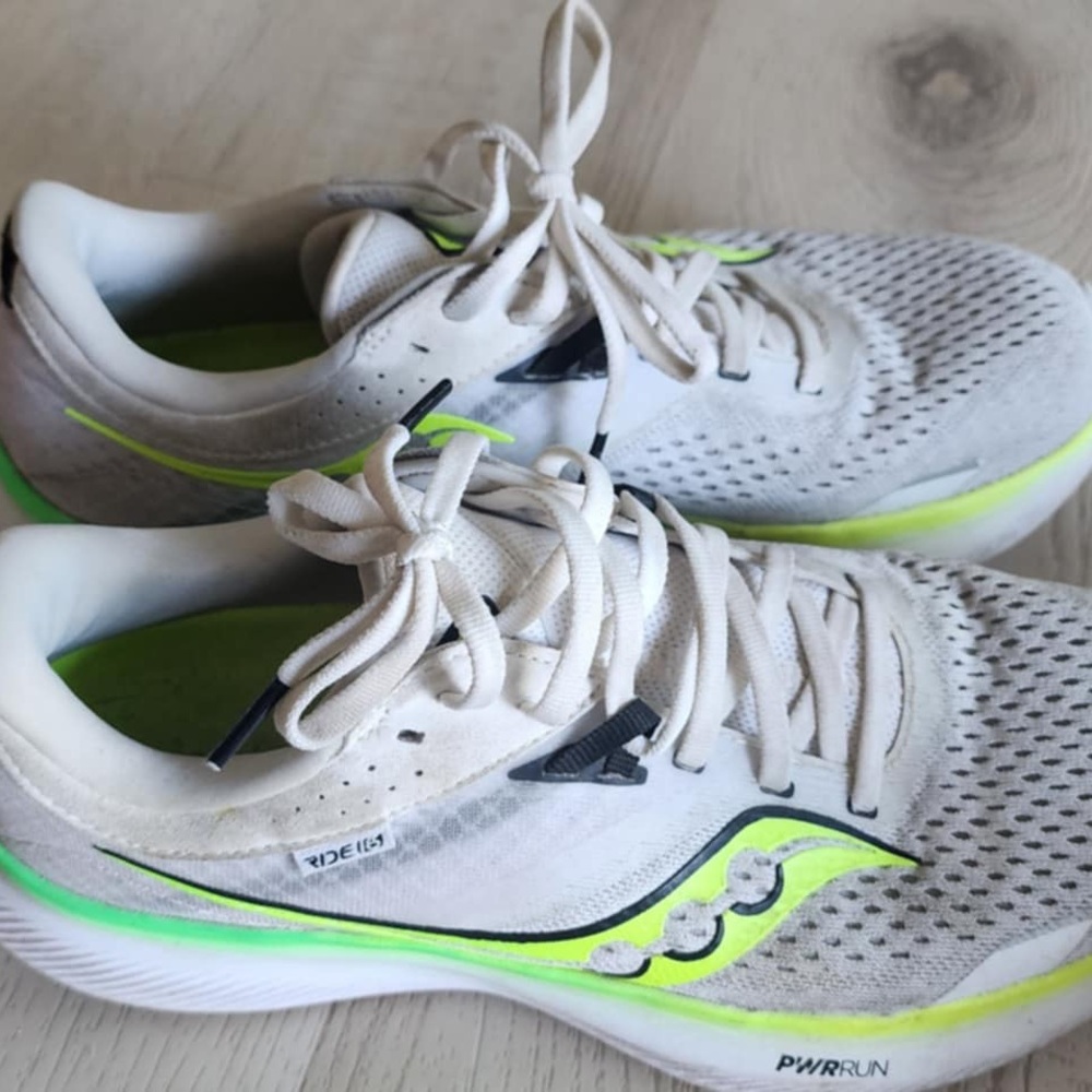 Saucony White and Neon Green Running Shoes
